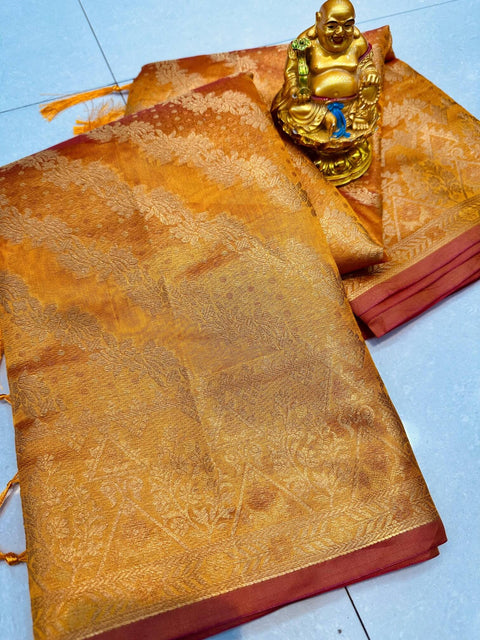 VastraLakshmi Gorgeous Mustard Organza Silk Saree With Energetic Blouse Piece