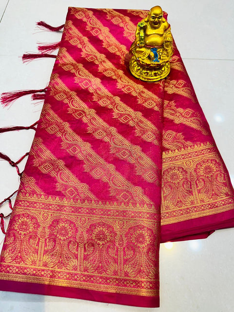 VastraLakshmi Sumptuous Dark Pink Organza Silk Saree With Exuberant Blouse Piece