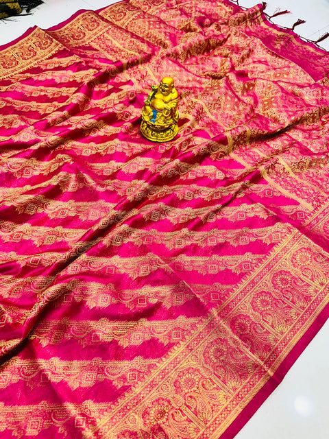 VastraLakshmi Sumptuous Dark Pink Organza Silk Saree With Exuberant Blouse Piece