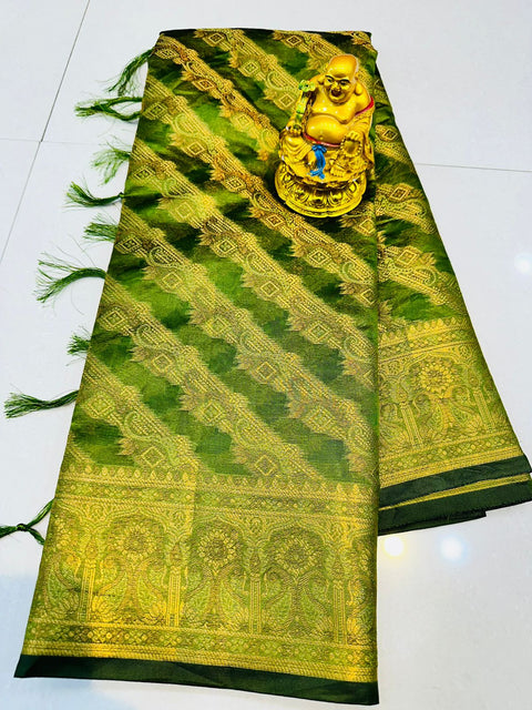 VastraLakshmi Imbrication Green Organza Silk Saree With Gratifying Blouse Piece