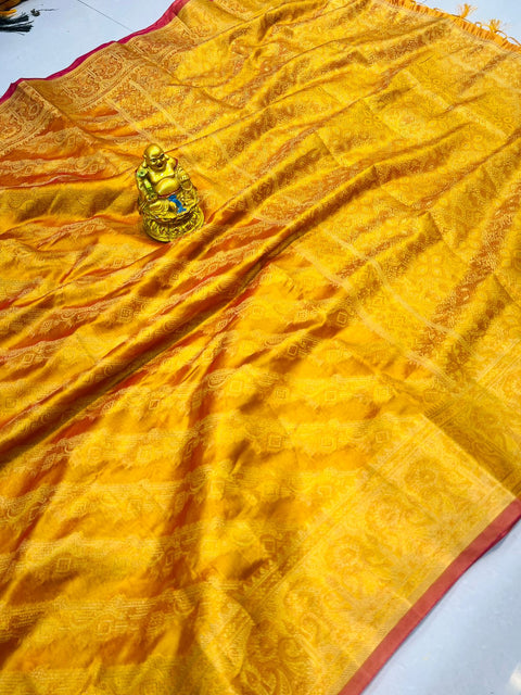 VastraLakshmi Scintilla Mustard Organza Silk Saree With Luxuriant Blouse Piece