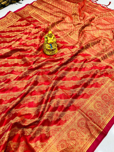 VastraLakshmi Diaphanous Red Organza Silk Saree With Panoply Blouse Piece