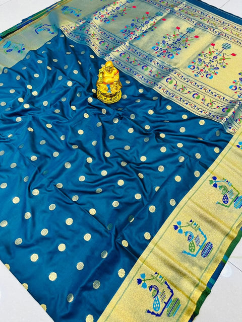 VastraLakshmi Deserving Blue Paithani Silk Saree With Desiring Blouse Piece