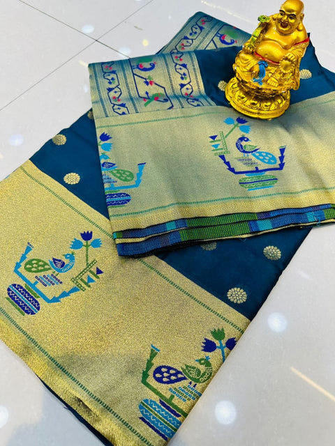 VastraLakshmi Deserving Blue Paithani Silk Saree With Desiring Blouse Piece