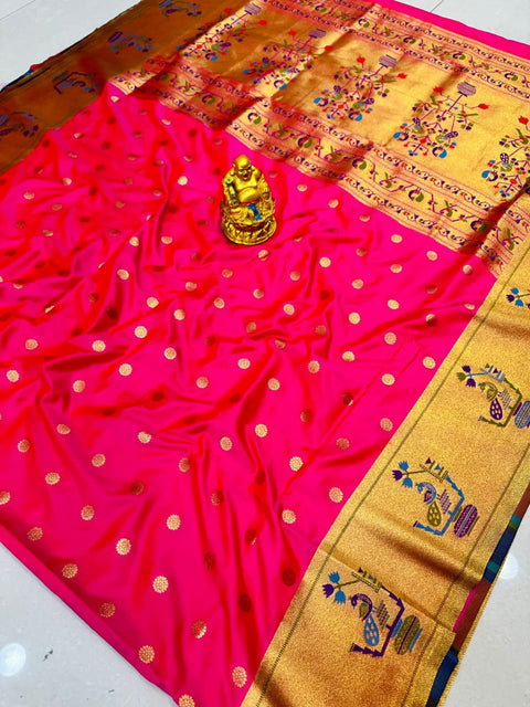 VastraLakshmi Blissful Dark Pink Paithani Silk Saree With Stunner Blouse Piece