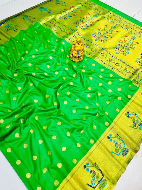 VastraLakshmi Delightful Green Paithani Silk Saree With Traditional Blouse Piece