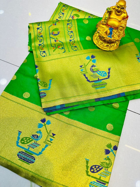 VastraLakshmi Delightful Green Paithani Silk Saree With Traditional Blouse Piece