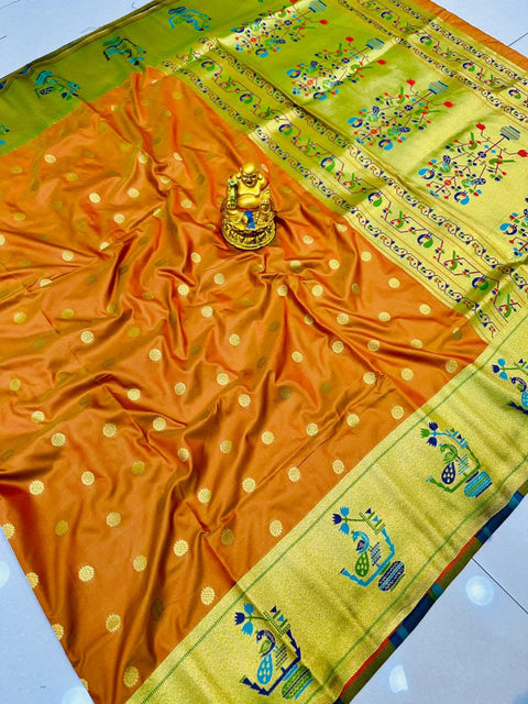 VastraLakshmi Incredible Orange Paithani Silk Saree With Prodigal Blouse Piece