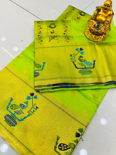 VastraLakshmi Enchanting Parrot Paithani Silk Saree With Splendiferous Blouse Piece