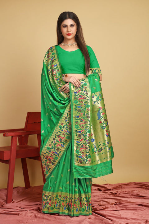 VastraLakshmi Alluring Green Paithani Silk Saree With Mesmerising Blouse Piece