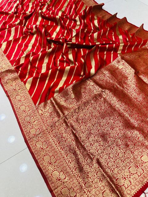 VastraLakshmi Ailurophile Red Banarasi Silk Saree With Prominent Blouse Piece