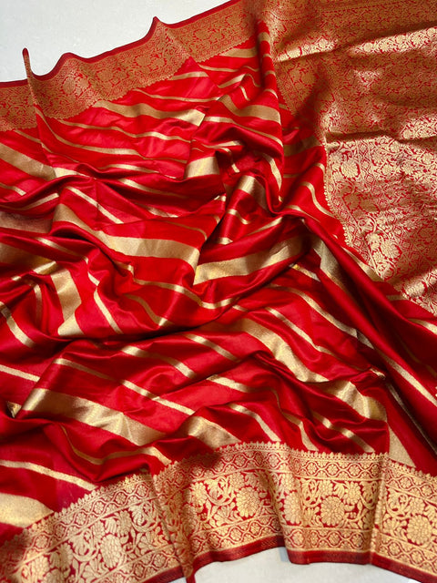 VastraLakshmi Ailurophile Red Banarasi Silk Saree With Prominent Blouse Piece