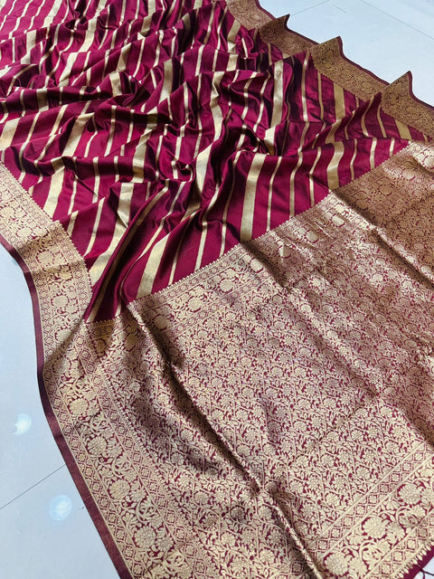 VastraLakshmi Conflate Wine Banarasi Silk Saree With Demure Blouse Piece