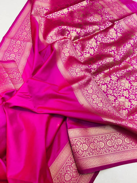 VastraLakshmi Flaunt Dark Pink Soft Banarasi Silk Saree With Intricate Blouse Piece