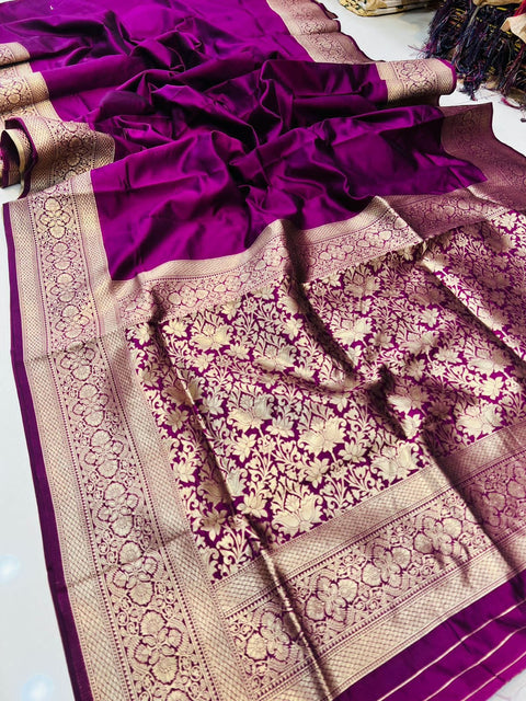 VastraLakshmi Alluring Purple Soft Banarasi Silk Saree With Intricate Blouse Piece