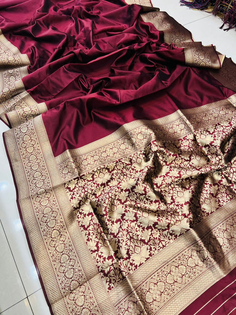 VastraLakshmi Adorning Wine Soft Banarasi Silk Saree With Intricate Blouse Piece