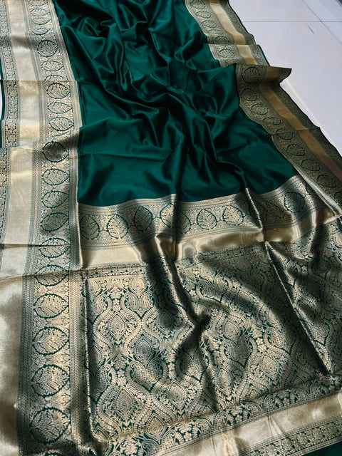 VastraLakshmi Beautiful Dark Green Soft Banarasi Silk Saree With Nemesis Blouse Piece