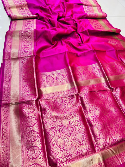 VastraLakshmi Girlish Dark Pink Soft Banarasi Silk Saree With Nemesis Blouse Piece