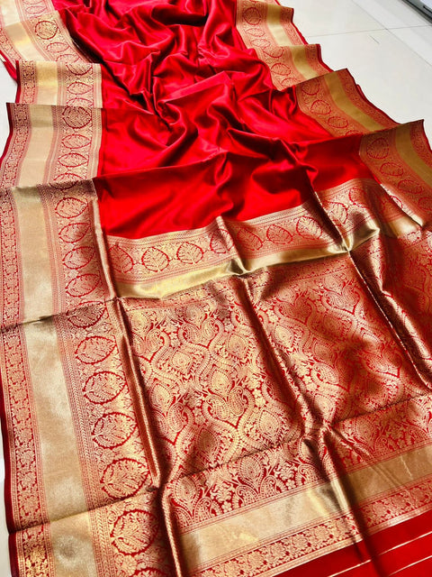 VastraLakshmi Designer Red Soft Banarasi Silk Saree With Nemesis Blouse Piece