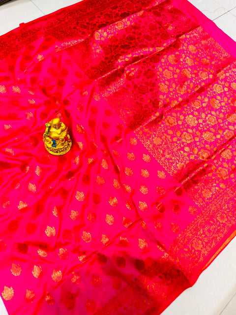 VastraLakshmi Quintessential Dark Pink Soft Banarasi Silk Saree With Nemesis Blouse Piece