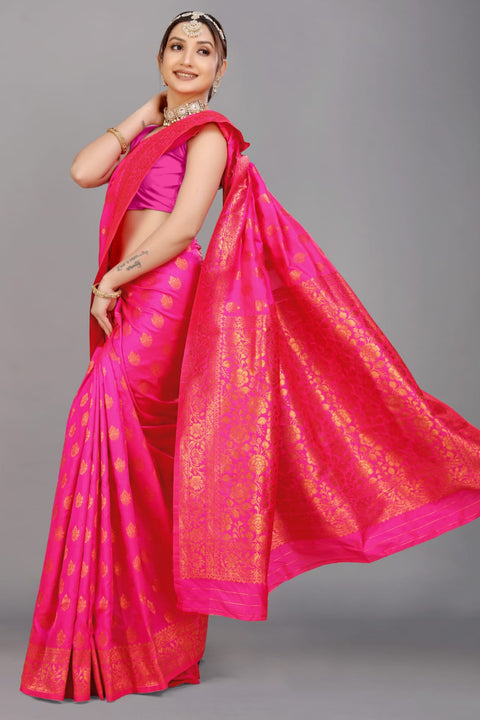 VastraLakshmi Quintessential Dark Pink Soft Banarasi Silk Saree With Nemesis Blouse Piece