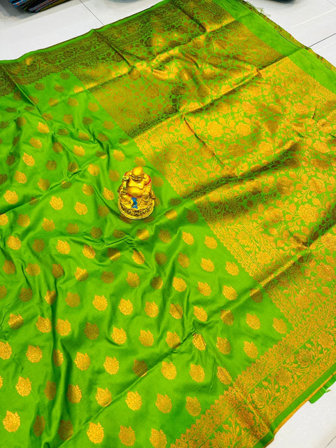 VastraLakshmi Quintessential Green Soft Banarasi Silk Saree With Nemesis Blouse Piece