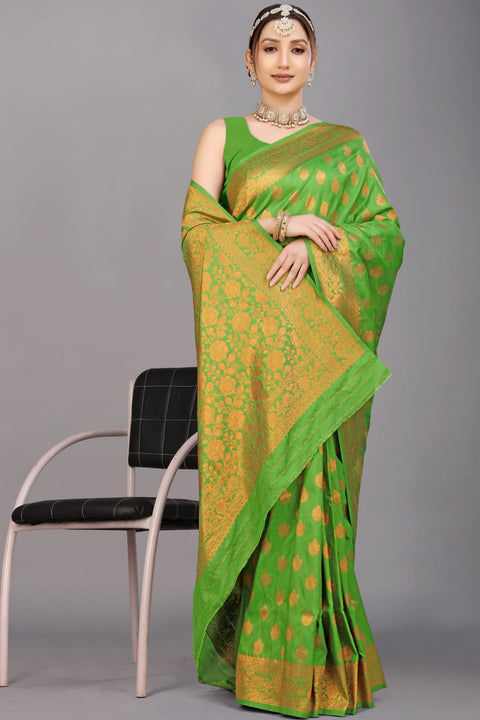 VastraLakshmi Quintessential Green Soft Banarasi Silk Saree With Nemesis Blouse Piece