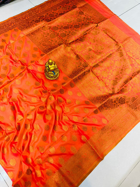 VastraLakshmi Quintessential Orange Soft Banarasi Silk Saree With Nemesis Blouse Piece