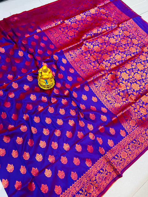 VastraLakshmi Quintessential Purple Soft Banarasi Silk Saree With Nemesis Blouse Piece