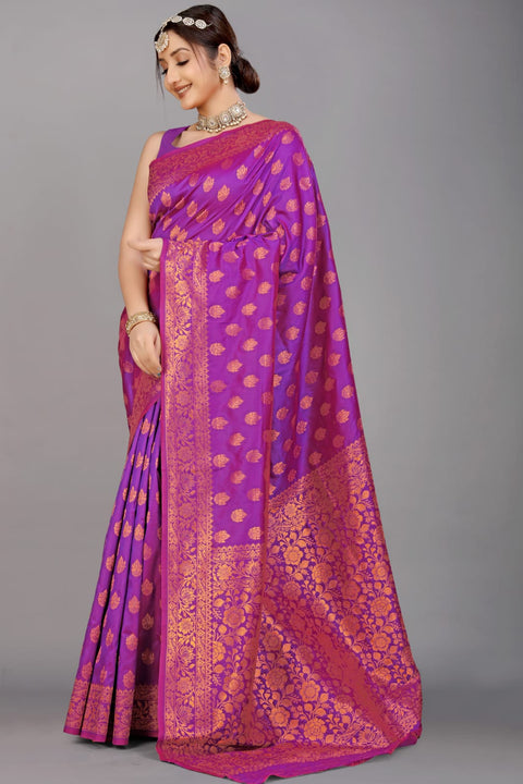 VastraLakshmi Quintessential Purple Soft Banarasi Silk Saree With Nemesis Blouse Piece