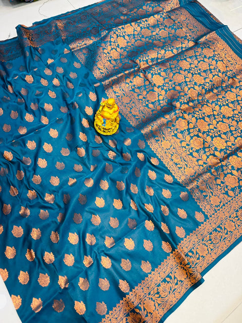 VastraLakshmi Quintessential Rama Soft Banarasi Silk Saree With Nemesis Blouse Piece