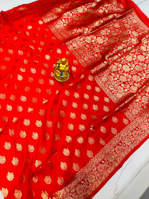 VastraLakshmi Quintessential Red Soft Banarasi Silk Saree With Nemesis Blouse Piece