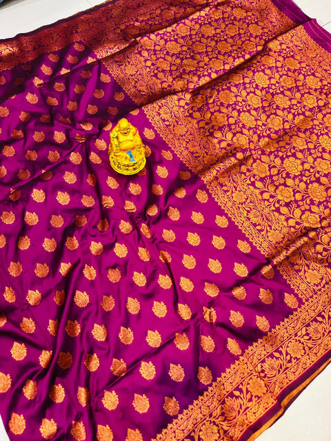 VastraLakshmi Quintessential Wine Soft Banarasi Silk Saree With Nemesis Blouse Piece