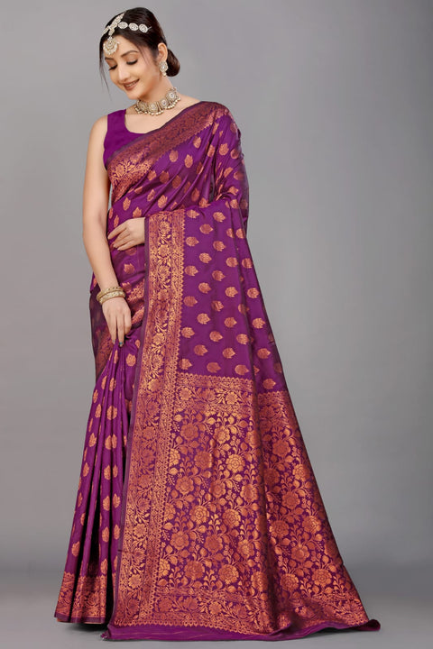 VastraLakshmi Quintessential Wine Soft Banarasi Silk Saree With Nemesis Blouse Piece