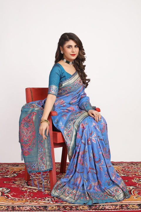 VastraLakshmi Gratifying Firozi Pashmina saree With Invaluable Blouse Piece