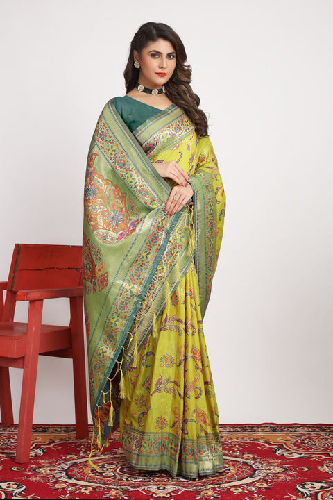 VastraLakshmi Captivating Mehndi Pashmina saree With Ravishing Blouse Piece