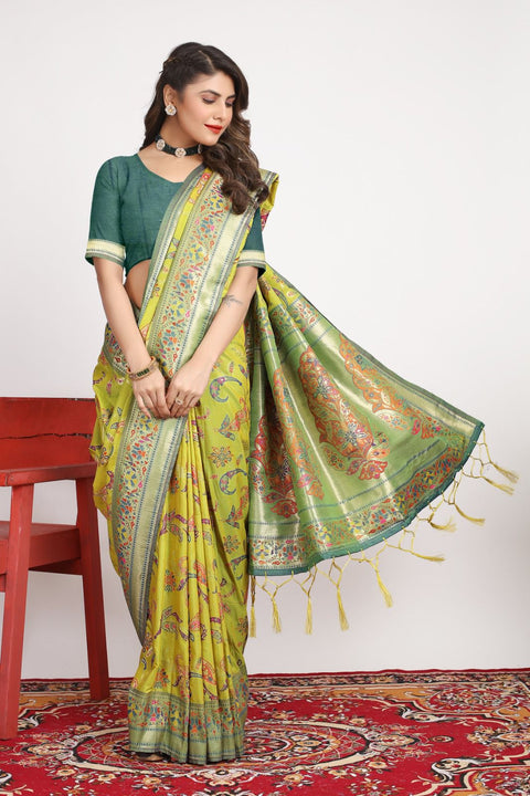 VastraLakshmi Captivating Mehndi Pashmina saree With Ravishing Blouse Piece