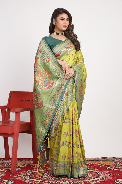 VastraLakshmi Captivating Mehndi Pashmina saree With Ravishing Blouse Piece