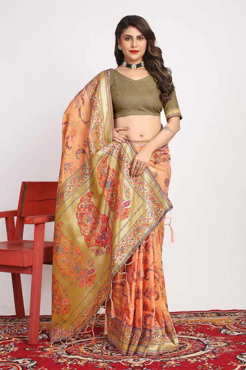 VastraLakshmi Flamboyant Peach Pashmina saree With Fancifull Blouse Piece