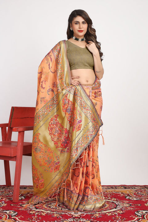 VastraLakshmi Flamboyant Peach Pashmina saree With Fancifull Blouse Piece