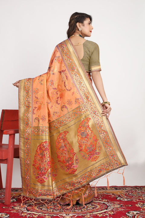 VastraLakshmi Flamboyant Peach Pashmina saree With Fancifull Blouse Piece