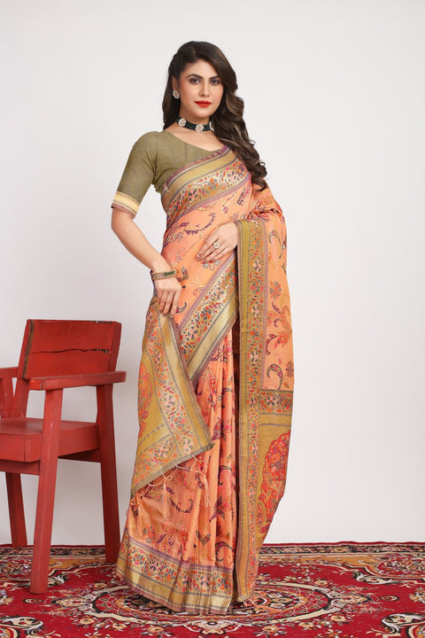 VastraLakshmi Flamboyant Peach Pashmina saree With Fancifull Blouse Piece