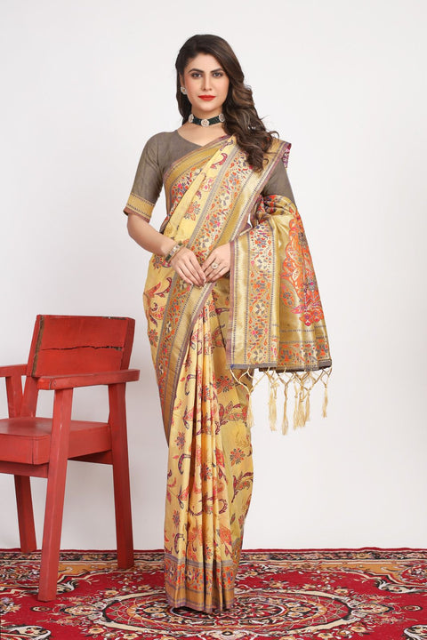 VastraLakshmi Most Stunning Yellow Pashmina saree With A glam Blouse Piece