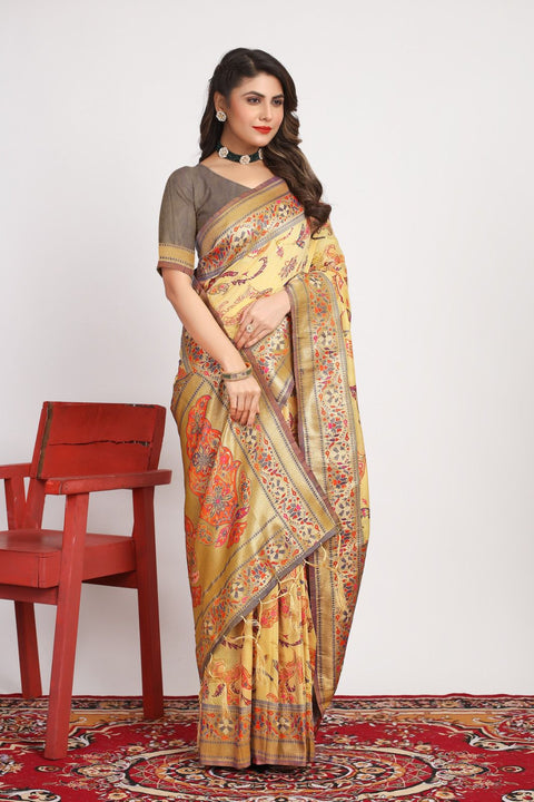 VastraLakshmi Most Stunning Yellow Pashmina saree With A glam Blouse Piece