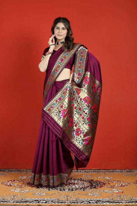 VastraLakshmi Staggering Purple Paithani Silk Saree With Engaging Blouse Piece