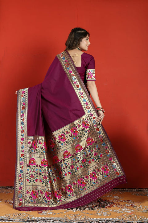 VastraLakshmi Staggering Purple Paithani Silk Saree With Engaging Blouse Piece