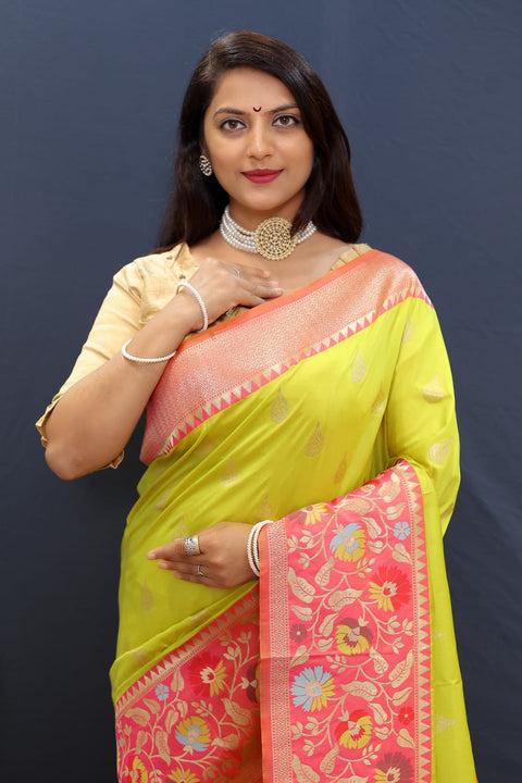 VastraLakshmi Appealing Yellow Paithani Silk Saree With Scintillating Blouse Piece