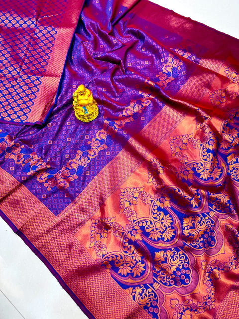 VastraLakshmi Engrossing Purple Kanjivaram Silk with Rich Blue Blouse Piece