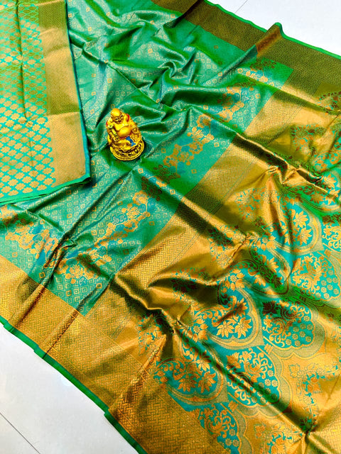 VastraLakshmi Exceptional Turqouise Kanjivaram Silk with Rich Blue Blouse Piece