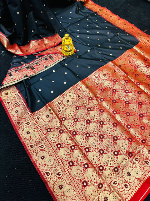 VastraLakshmi Felicitous Black Banarasi Silk Saree With Demure Blouse Piece